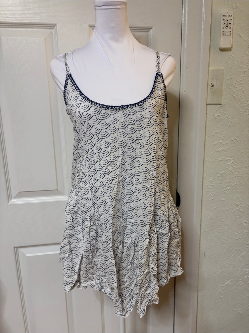 Dolce Vita Cream and Navy Lace-Patterned Spaghetti Strap Coverup
